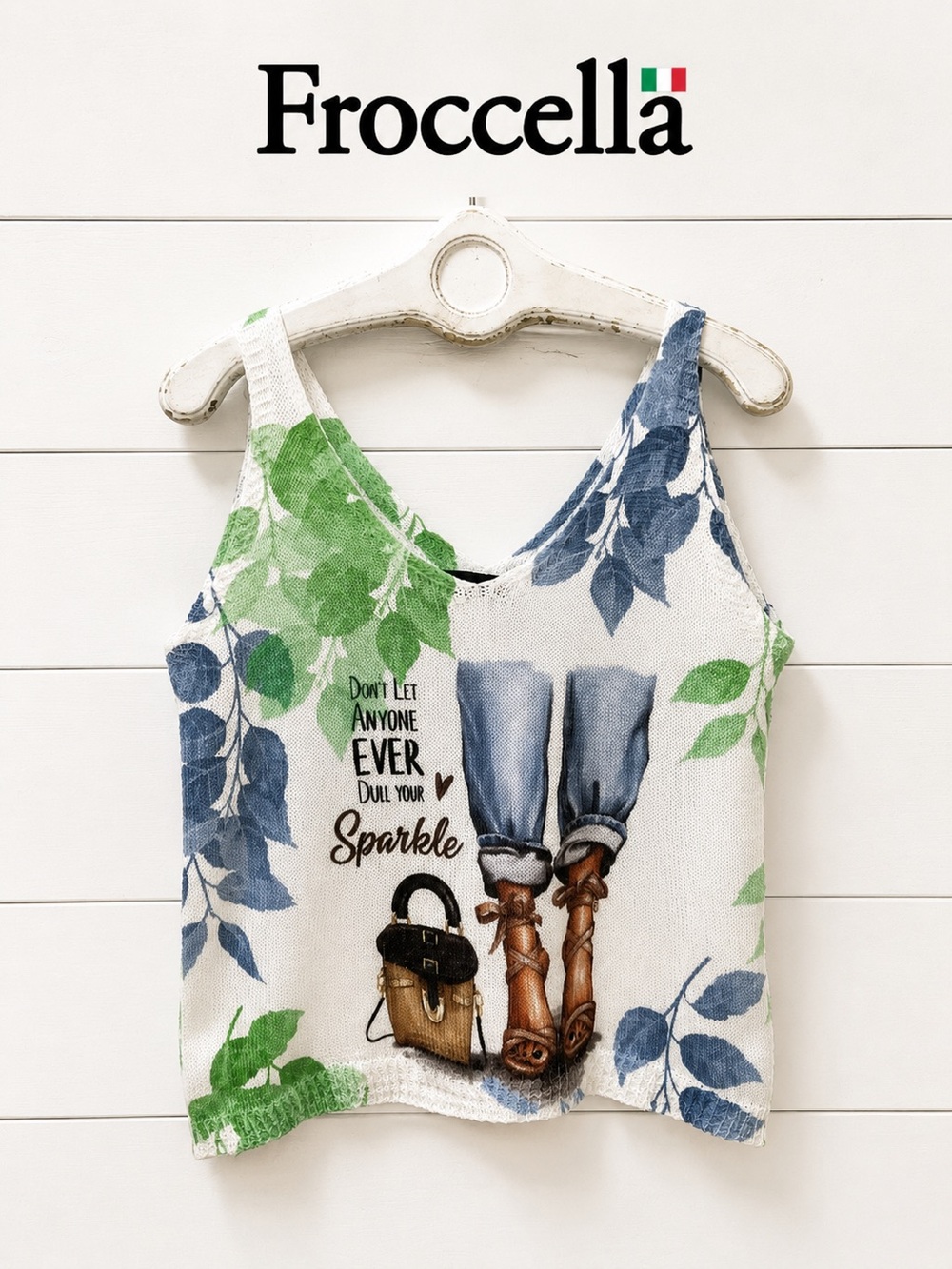 Froccella Italian Knit Tank Top – Graphic Print – One Size